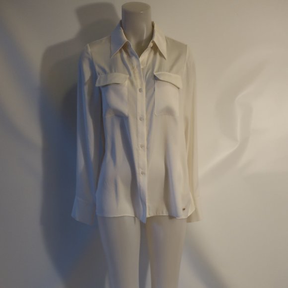 NWD Womens Chris Gramer Ivory White Chest Pockets Button Top Blouse 1 US/M * - Picture 4 of 13